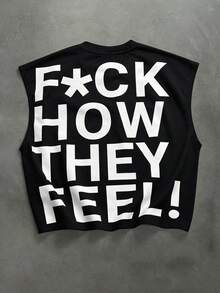 PAVTROS Men's Slogan Print Crew Neck Casual Versatile Tank Top - Black - View 2