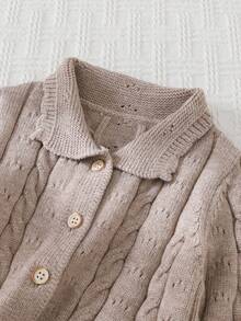 Cozy Pixies Baby Girl Solid Color Peter Pan Collar Long Sleeve Cardigan Sweater - Khaki - View 6