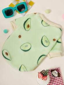 PETSIN 1 Pc Pet Cat Dog Universal Cute Green Avocado Pattern Printed Plush Warm Elastic Comfortable Dog Round Neck - Multicolor - View 4