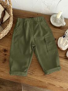 SHEIN LMoss Kids 男嬰白色丹寧修身錐腳長褲 - 軍綠色 - 查看 6