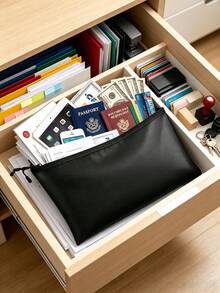 1PC Black Flame Resistant Waterproof Heat Resistant Silicone Fiberglass Document Bag For Home Office Storage Files Tickets Passport Cash Valuables Essential Security Organizer - Black - View 6