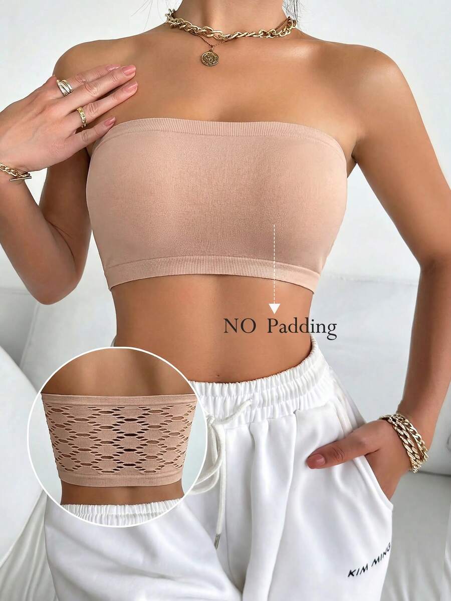 SHEIN 1pc Women's Solid Color Strapless Comfortable Underwear - Apricot - View 1