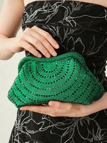 MOTF PREMIUM LADIES GREEN CLUTCH BAG, EXQUISITE DIAMOND DINNER BAG, LOW-KEY AND ELEGANT, FOR LADIES, BRIDES, PARTIES, DINNERS, DRESS MATCHING - Green - View 6