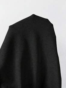 SHEIN 春夏對比色波浪邊針織開襟衫 女款 V 領短袖鈕扣甜美日常款 - 黑色 - 查看 7