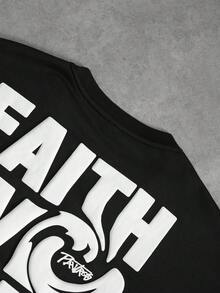 PAVTROS Kaos Pria Model Longgar Kasual dengan Potongan Bahu Jatuh dan Kerah Bulat, Motif Slogan - Hitam - View 5