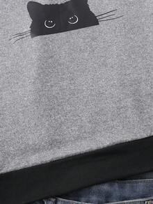 SHEIN 少女休闲二合一街头风T恤，这款T恤采用猫咪图案印花，露肩短袖设计，适合夏季休闲活动、购物和拍照。 - 灰色 - 查看 5