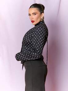 Dania Mndz Shop Women's Elegant Polka Dot Print Blazer Jacket, Suitable For Commuting Black Fall - Black - View 4