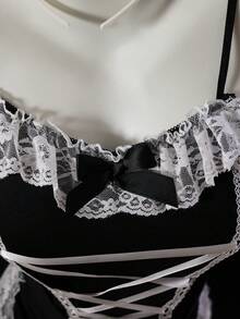 Dansine Maid Costume Lingerie Set, Seductive Sleepwear - Black - View 5