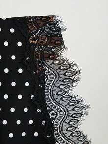 MaterniWear Maternity Polka Dot Print Lace Patchwork Asymmetrical Hem T-Shirt - Black - View 6