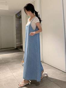 DAZY Women's Denim Casual Slip Dress, Simple & Fashionable For Daily Wear Sundress Maxi Dress - Medium Wash - View 3