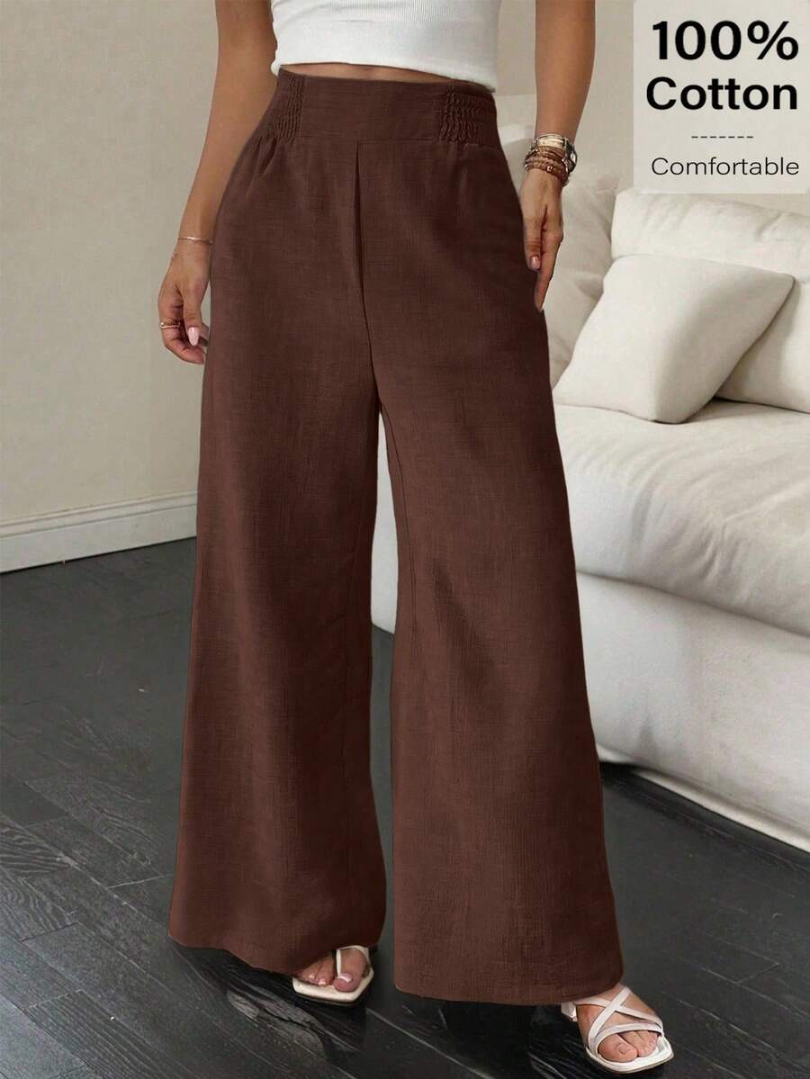 Siren Gaze Women's Solid Color Wide Leg Casual Vacation Pants - Coffee Brown - View 1