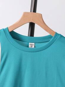 SHEIN 青少年男孩 2件組休閒極簡字母印花圓領套頭上衣套裝，適合夏季 - 彩色 - 查看 4