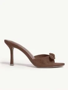CUCCOO CHICEST 女款棕色蝴蝶結時尚優雅圓頭穆勒高跟涼鞋 - 棕色絨布 - 查看 5