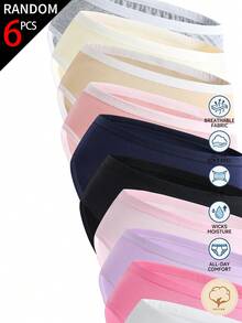 [6pcs Random Assortment]All-Season Basic Solid Color Pure Cotton Skin-Friendly Comfortable Women's & Girls' Boxer Briefs - Multicolor - View 5