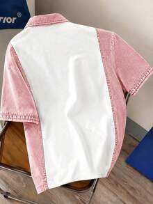 Manfinity Joysei Men's Colorblock Patchwork Short Sleeve Polo Shirt - Pink - View 2