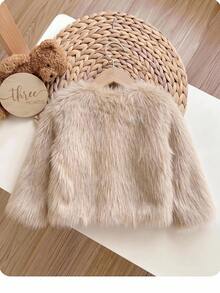 Baby Girl Autumn/Winter Cute Versatile Fluffy Apricot Jacket Coat - Apricot - View 5