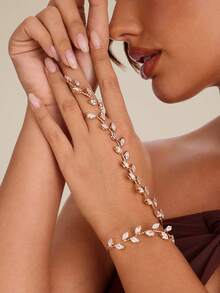 Altistry 1pc Women's Minimalist Style Rhinestone Finger Chain Bracelet, Fashionable & Versatile - Gold - View 5