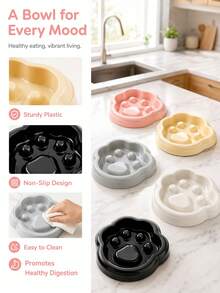 PETSIN 1PC Paw Shaped Slow Feeder Pet Food Bowl / Smooth Glossy Food PP Plastic Cute Cat Paw Outline Multi Macaron Pastel Solid Color Built-In Raised Slow Feed Pillars Wide Scalloped Rim Stable Thick Base - 430ML - View 9