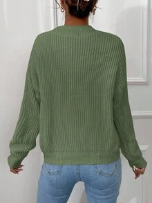 SHEIN Cottnline V Neck Drop Shoulder Sweater - Lime Green - View 2