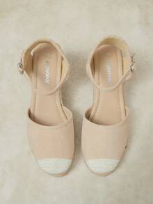 Styleloop Sandalias de tacón alto para mujer con tiras cruzadas de goma y cuerda de paja - Albaricoque - Ver 6