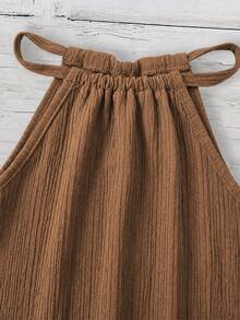 SHEIN LUNE Women's Summer Versatile Deep Coffee Color Vertical Stripe Textured Crepe Spaghetti Strap Camisole Tank Top, Suitable For Spring/Summer Vacation - Brown - View 8