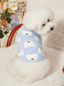 PETSIN 1 Pc Pet Cat Dog Universal Blue Bear Cute Pattern Printed Plush Warm Elastic Comfortable Dog Round Neck - Multicolor - View 7