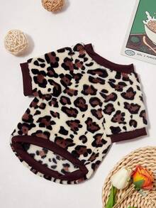 PETSIN 1 Pc Brown Leopard Print Fluffy Thick Warm Crew Neck Cat/Dog Sweatshirt, Suitable For Autumn/Winter - Multicolor - View 5