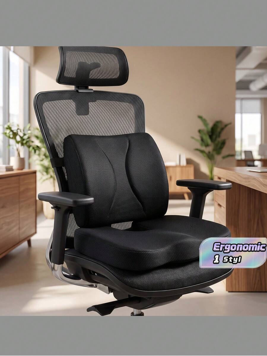 Memory Foam Pillow Support Seat Cushion Set, Large And Thick, Relieves Lower Back Pressure, Comfortable Hip Pillow, Double Straps For Back Support, Office Chair Pad, Car Seat Elevator Pad, Etc., Suitable For Home And Office Seat Pads And Backrests,