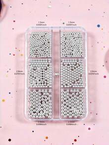 2-box set med blandade storlekar av akrylpearls och metalliska stålkulor, slumpmässigt assorterade nagelcharms och dekorationsaccessoarer för manikyr, DIY, salong, hem, fest, bröllop, födelsedag, festival och vardagsbruk, glansiga, glittriga, blanka, lätta att applicera, släta och mångsidiga - Multifärgad - Visa 7