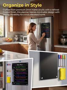 Haus Hana 1Pc Magnetic Weekly Calendar Writing Board, 2mm Thick Black Solid Acrylic With Printed Weekly Grid Pattern, Dry Wipe Reusable Surface For Schedule Recording, Magnetic Fridge Memo Plaque For Family Daily Arrangement And Kitchen Planning - multicolor - View 15