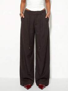 Normani Women's Casual Versatile Commute Solid Color Long Pants Teachers' Day Business Business Office Dark Brown Autumn - Coffee Brown - View 9