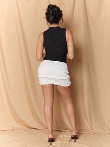 Dania Mndz Shop Women Lace Cake Net Mesh Mini Skirt, Concert Vacation - Apricot - View 3