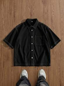 Athstrex Plus Size Men's Fashionable Short Sleeve Shirt, Spring/Summer, Vacation, Father's Day Gifts - Black - View 4