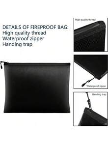 1PC Black Flame Resistant Waterproof Heat Resistant Silicone Fiberglass Document Bag For Home Office Storage Files Tickets Passport Cash Valuables Essential Security Organizer - Black - View 2