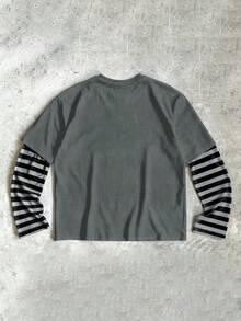 ROMWE MEN Men's Striped 2 In 1 Patchwork Wing Pattern Summer Casual Daily T-Shirt - Multicolor - View 3