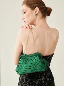 MOTF PREMIUM LADIES GREEN CLUTCH BAG, EXQUISITE DIAMOND DINNER BAG, LOW-KEY AND ELEGANT, FOR LADIES, BRIDES, PARTIES, DINNERS, DRESS MATCHING - Green - View 9