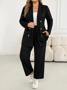 SHEIN CURVE+ Plus Size Autumn Winter Elegant Commute Evening Office Black And White Knit Stand Collar, 2026 22W - Black - View 6