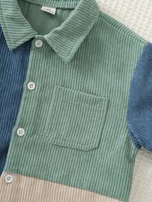 SHEIN Kids Youngboy Minimalist Casual Classic Colorblock Corduroy Jacket Shirt - Multicolor - View 5