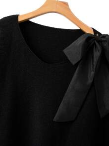 GlowEve CURVE Plus Size Casual Lace-Up Bow Long Sleeve Pullover Sweater - Black - View 5