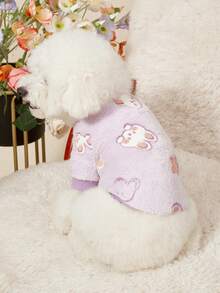 PETSIN 1 Pc Pet Cat Dog Universal Purple Little Rabbit Cute Pattern Printed Plush Warm Elastic Comfortable Dog Round Neck - Multicolor - View 6
