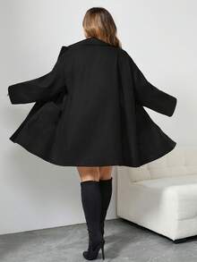 SHEIN CURVE+ Plus Size Casual Versatile Wool Blend Coat, Autumn/Winter - Black - View 2