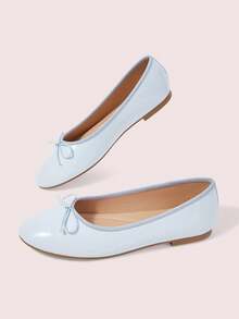 CUCCOO DOLLMOD Women's Light Blue PU Ballet Flats, Bowknot Lace-Up Flat Shoes, Suitable For Casual Daily Wear Fall Shoes - Light blue PU - View 3