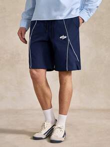 Courvante Men's Casual Printed Drawstring Waist Beach Bermuda Shorts - Navy Blue - View 4