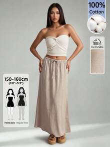 SHEIN PETITE Modischer Damen-Maxirock im Pendler-Stil in Apricot, 100% Baumwolle - Aprikosenfarben - Übersicht 4
