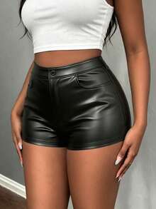 BamGleam Sexy Strappy Leather Shorts, Tight-Fitting Slim Fit Slimming Versatile Leather Shorts - Black - View 5