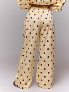 MUSERA Cream Polka Dot Nylon Wide Leg Jogger Pants - Yellow - View 4