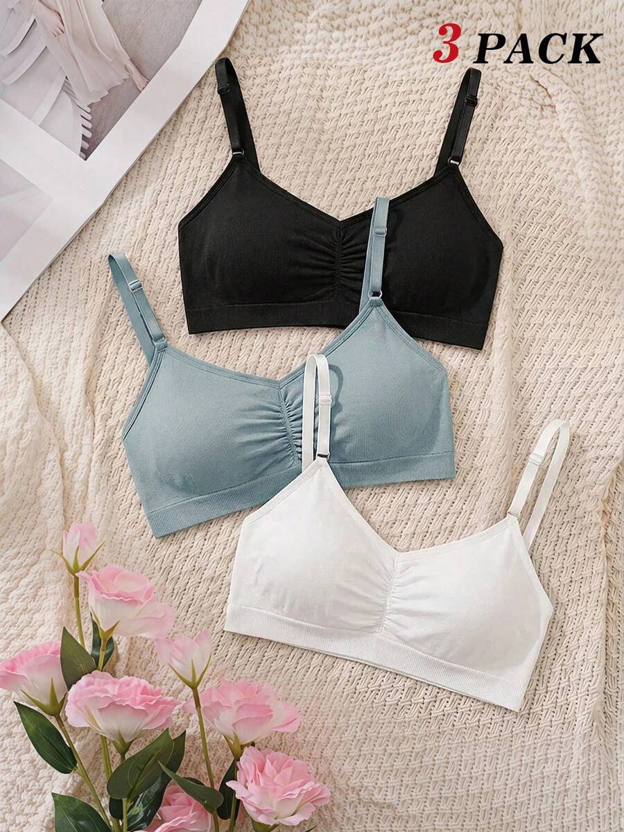 SHEIN MOD 3pack Plain Ruched Bralette Set - Multicolor - View 1