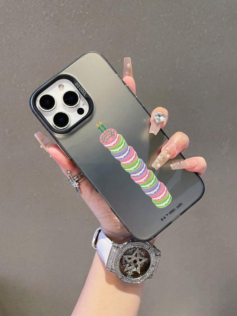 HARRY POTTER X SHEIN 哈利波特粉色蛋糕圖案黑色防摔防震手機殼,適用於 iPhone 13/14/15/15 Pro/16/16 Pro/17 Pro,熱門流行款 - 彩色 - 查看 1