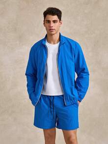 Men's Casual Sports Zip-Up Jacket & Shorts Set, Gym, Tennis, Fall - Blue - View 8