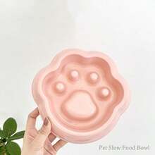 PETSIN 1PC Paw Shaped Slow Feeder Pet Food Bowl / Smooth Glossy Food PP Plastic Cute Cat Paw Outline Multi Macaron Pastel Solid Color Built-In Raised Slow Feed Pillars Wide Scalloped Rim Stable Thick Base - 430ML - View 11
